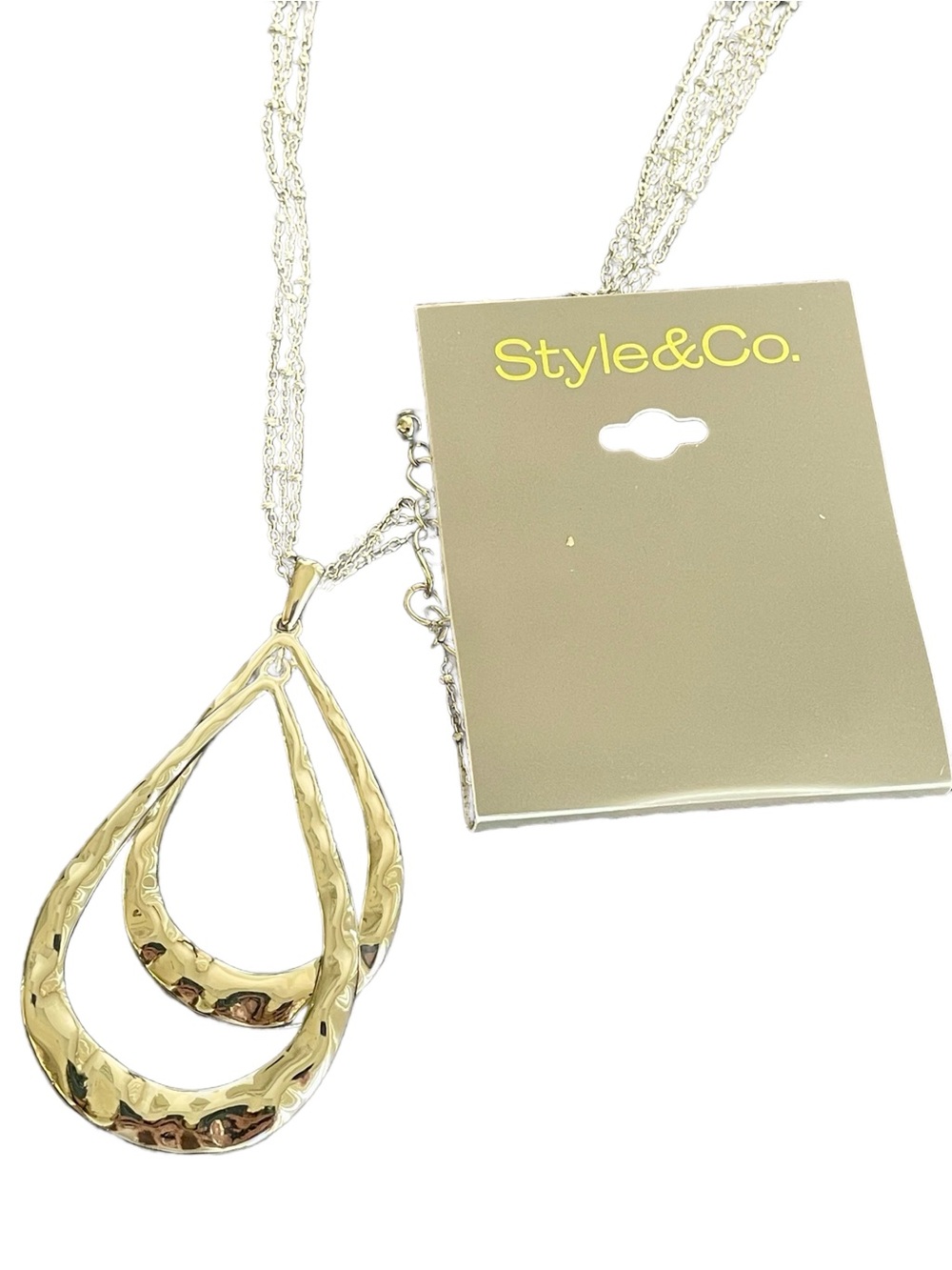 New Style & Co. Silver Tone Double Teardrop Pendant Necklace, 36”